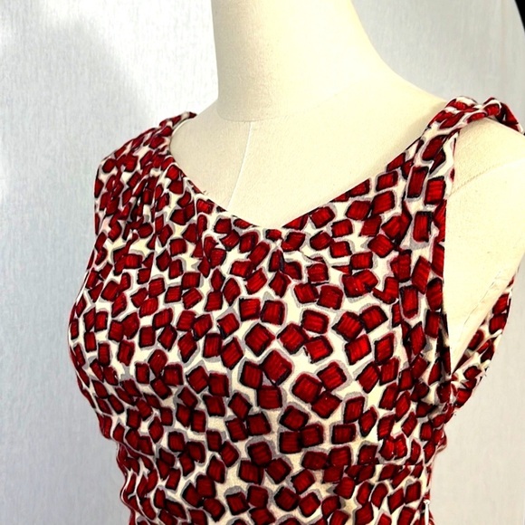 MNG by Mango cream red cube asymmetrical shift stretch shift dress - Picture 4 of 6